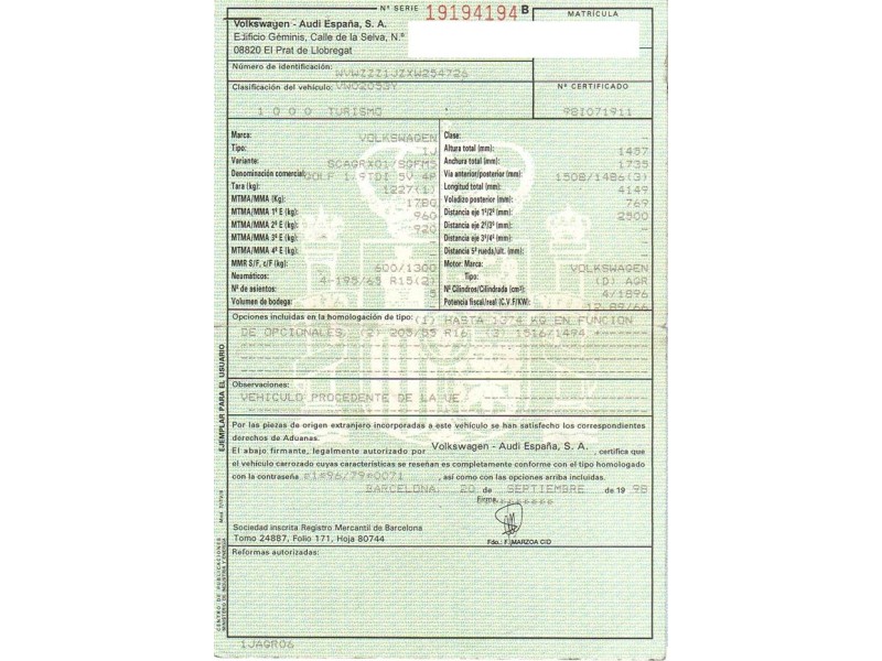 volkswagen golf del año 1998