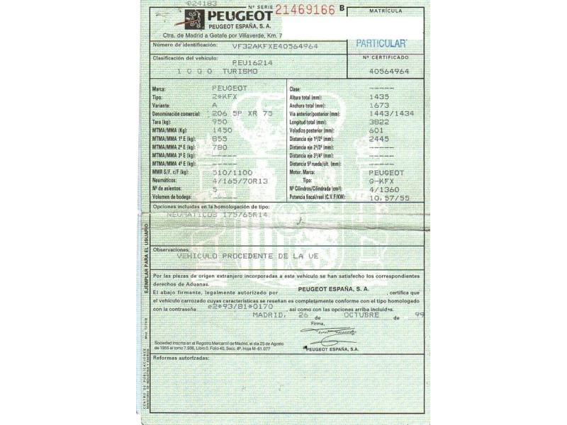 peugeot 206 del año 1999