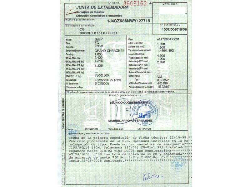 jeep grand cherokee del año 1998