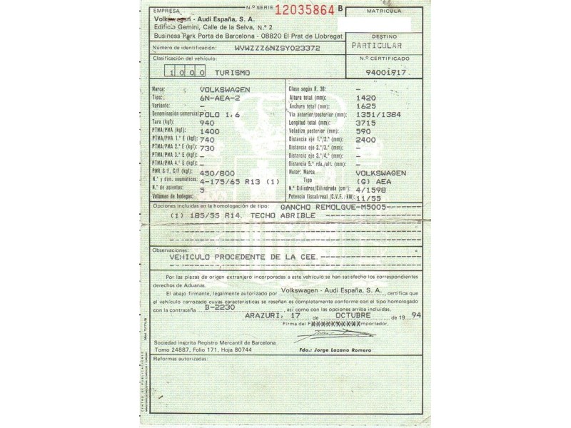 volkswagen polo del año 1994