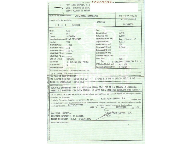 fiat seicento del año 1999