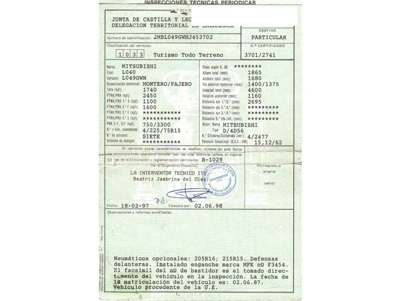 mitsubishi pajero del año 1997