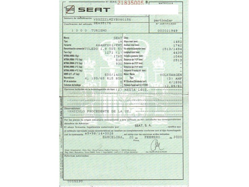 seat toledo del año 2000