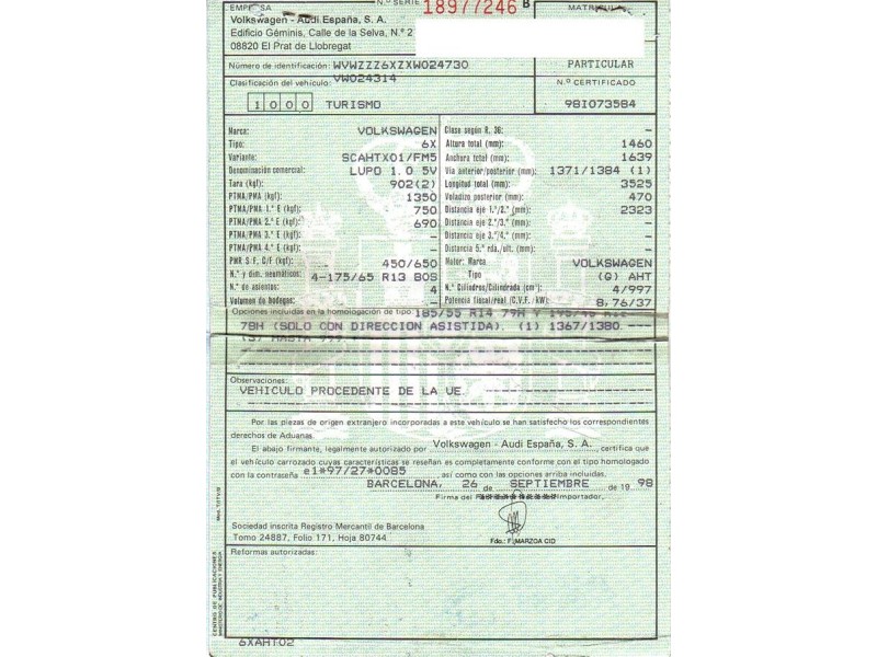 volkswagen lupo del año 1999