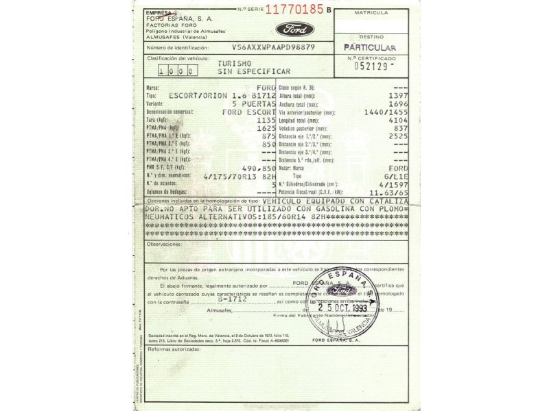 ford escort del año 1993