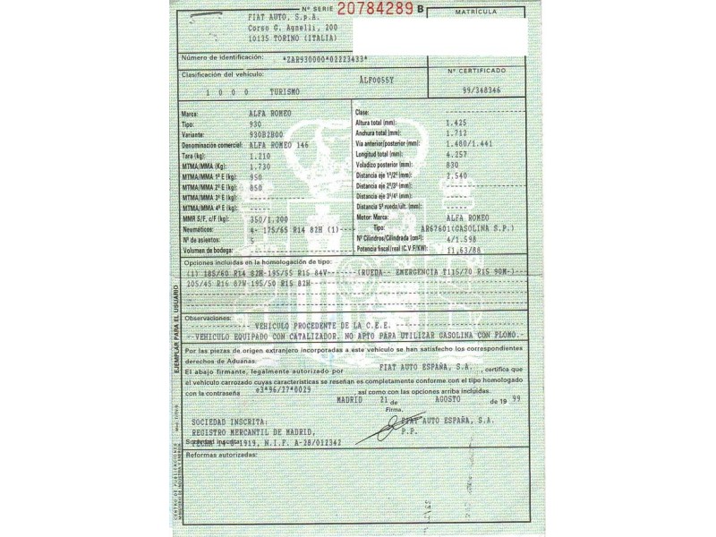 alfa romeo 146 del año 1999