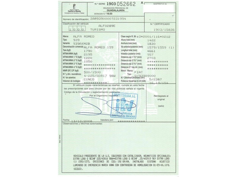 alfa romeo 159 2.4 td 4x4/939a9000 (209,38cv del año 2008