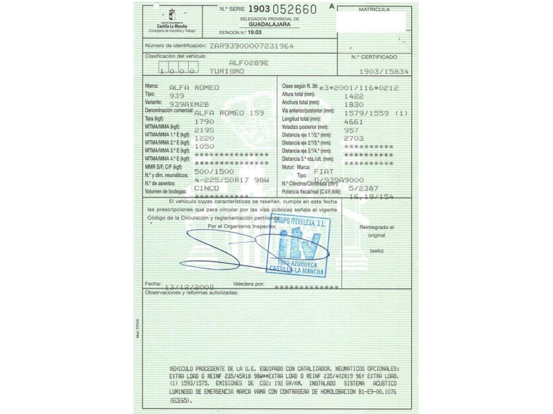 alfa romeo 159 2.4 tdi /939a9000 (209,38cv del año 2008