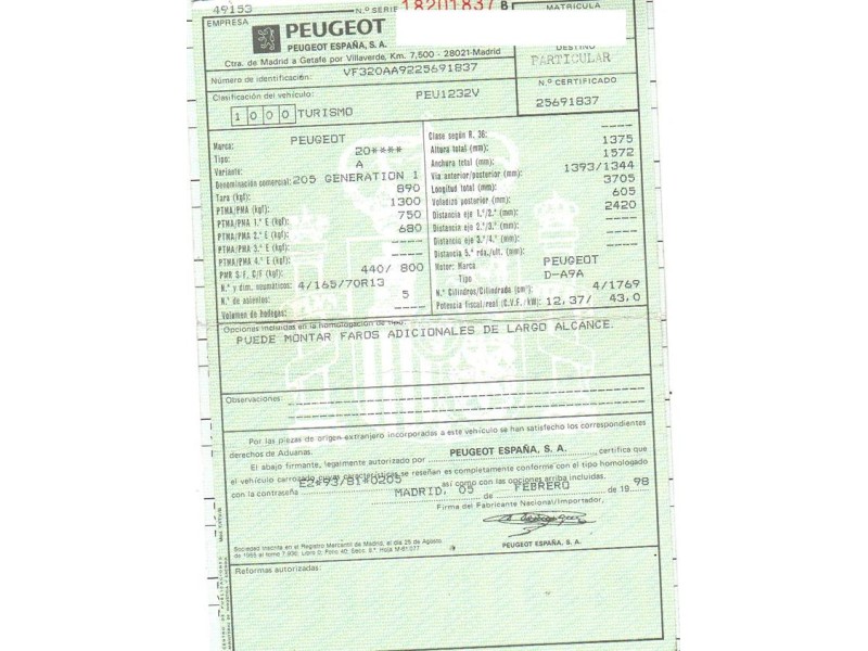 peugeot 205 del año 1998