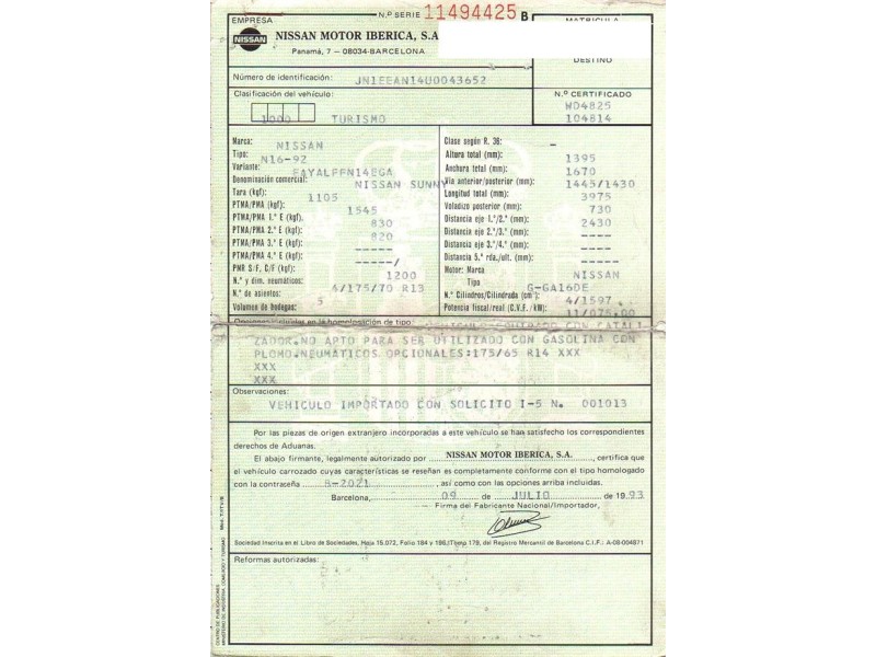nissan sunny del año 1993