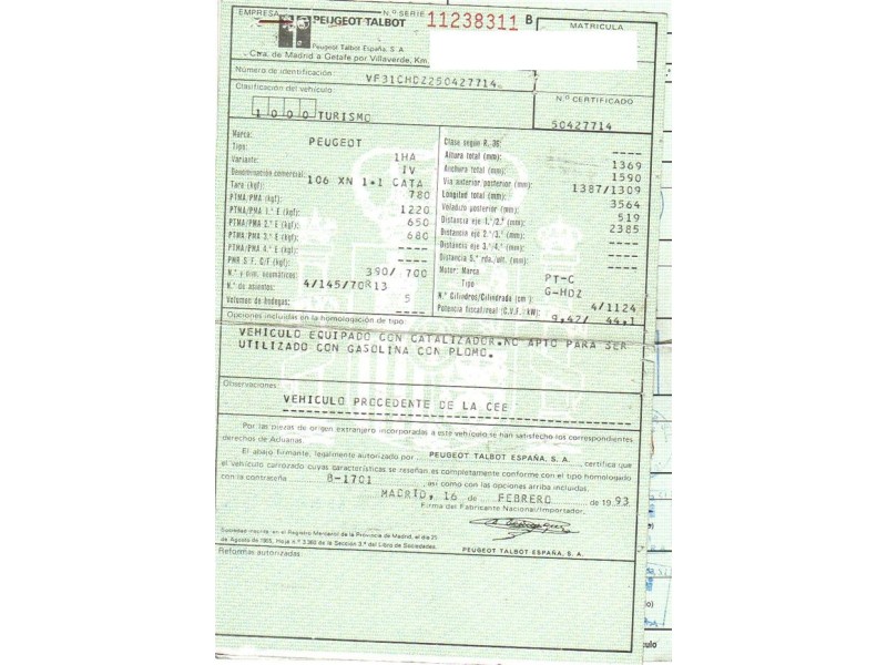 peugeot 106 del año 1993