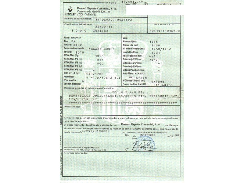 renault megane del año 1998