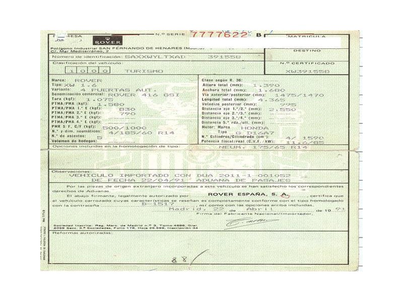 rover  416 del año 1992