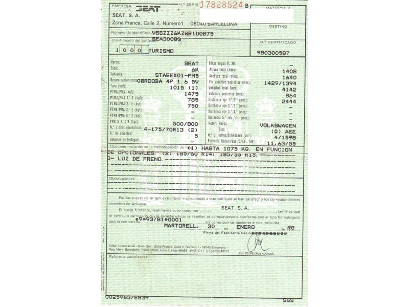 seat cordoba del año 1998