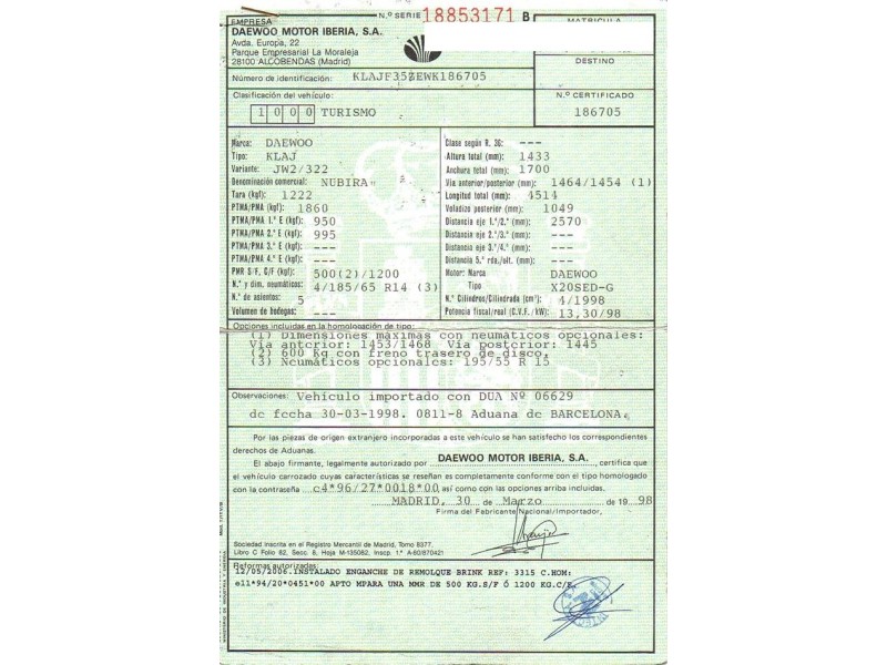 daewoo nubira del año 1998