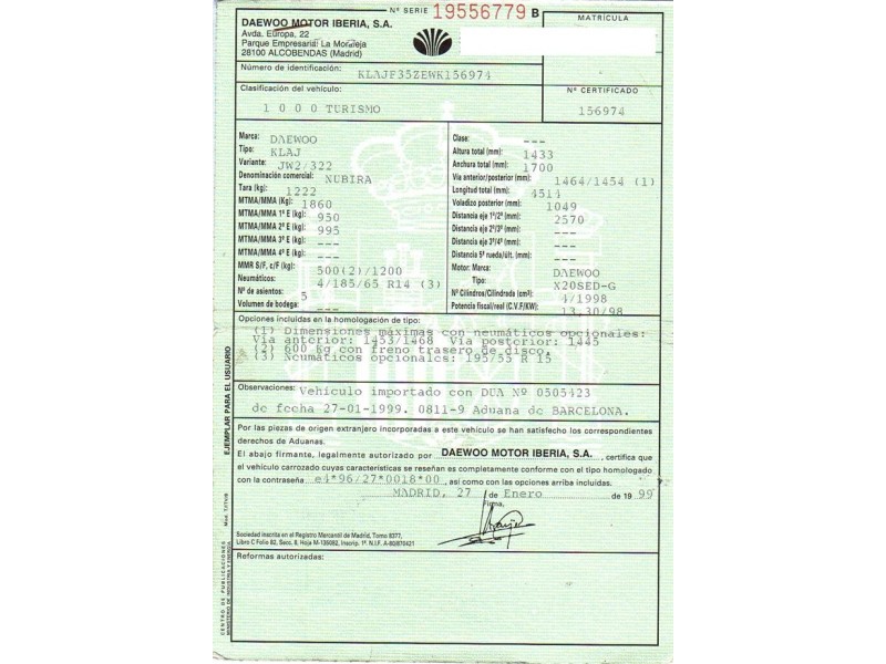 daewoo nubira del año 1999