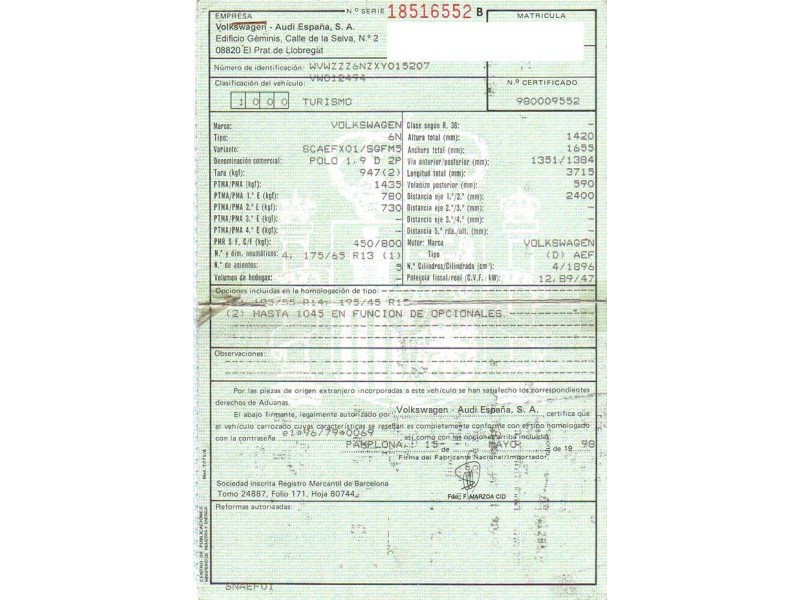 volkswagen polo del año 1998