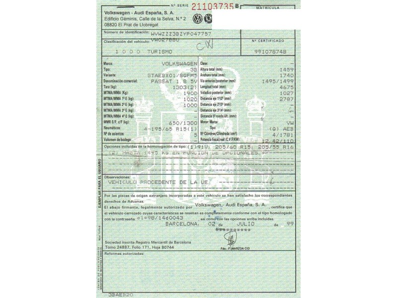 volkswagen passat del año 1999