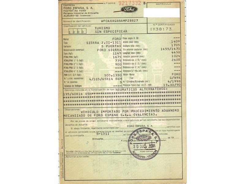 ford sierra del año 1992