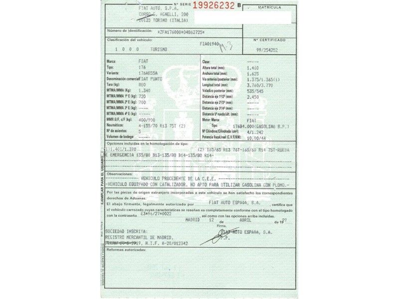 fiat punto del año 1999