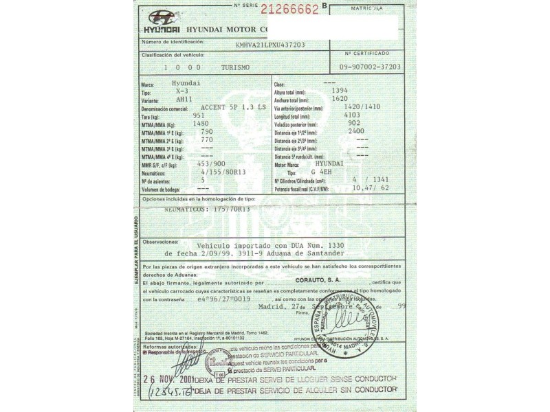 hyundai accent del año 1999