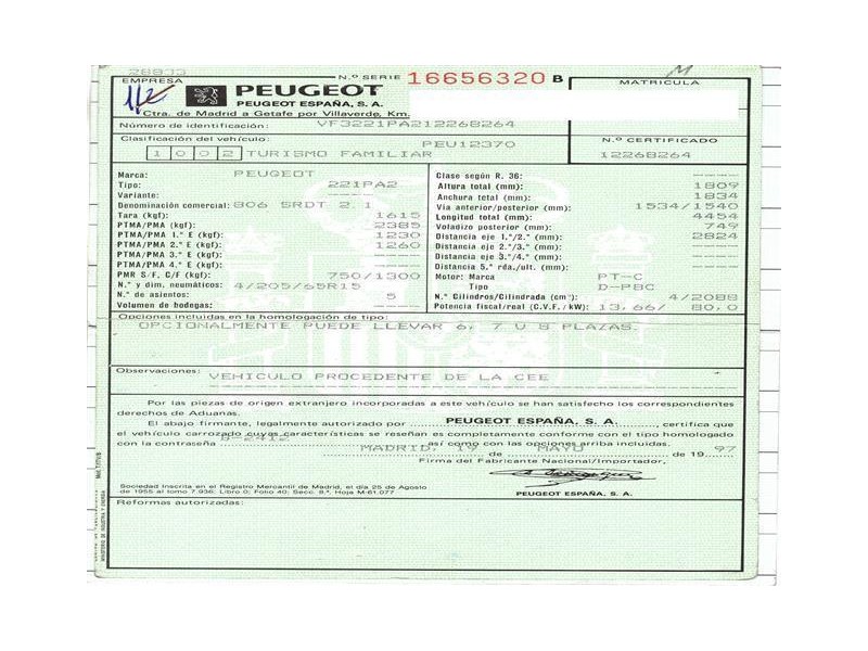 peugeot 806 del año 1997