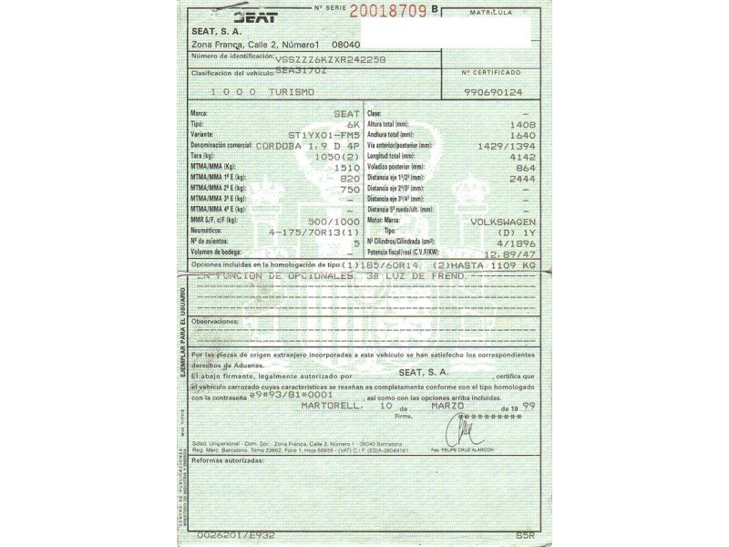 seat cordoba del año 1999
