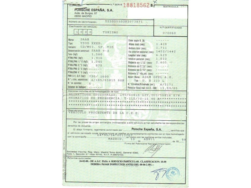 saab  9-3 del año 1999