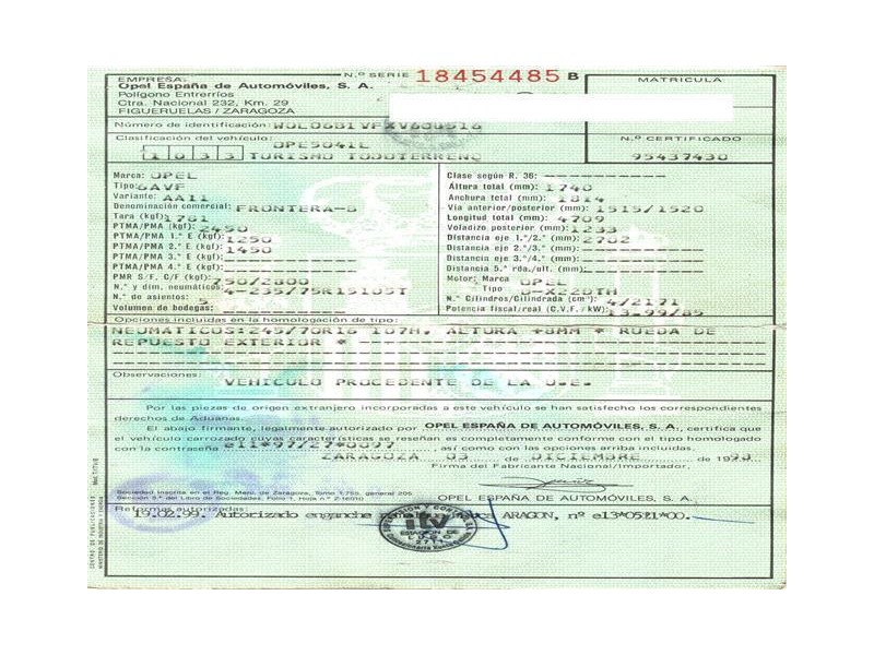 opel frontera 2.2 dti -x22dth 16v (115,60cv del año 1998