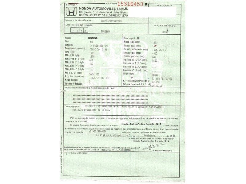 honda civic del año 1996