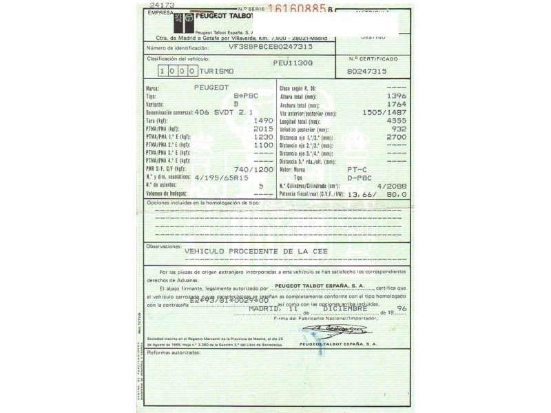 peugeot 406 del año 1996