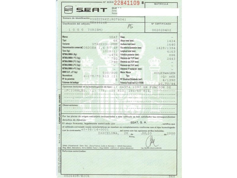 seat cordoba del año 2000