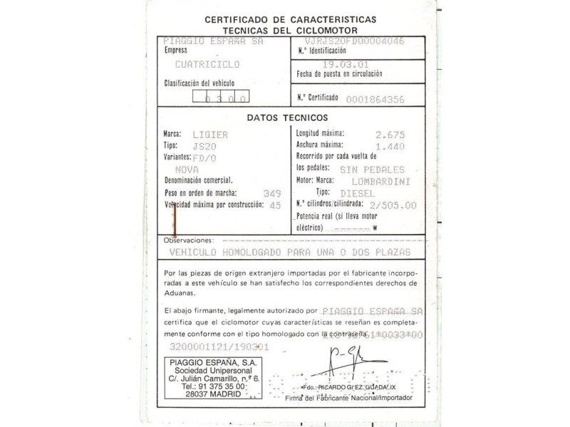 ligier nova 500 del año 2001