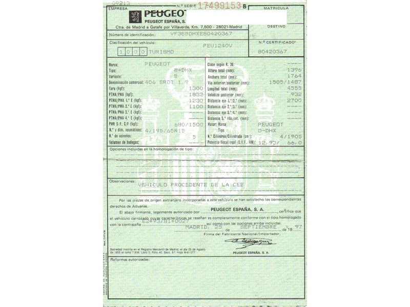 peugeot 406 del año 1997