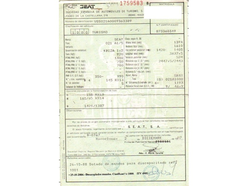 seat ibiza del año 1988