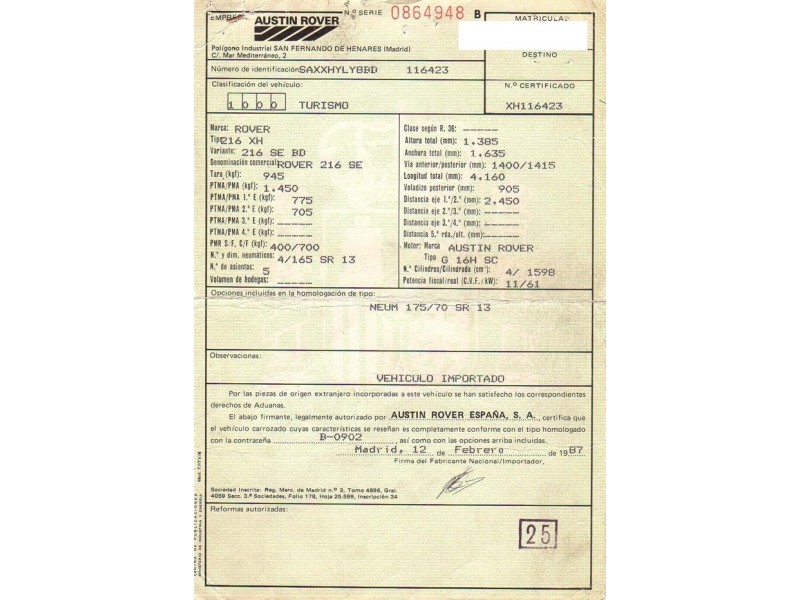 rover  216 del año 1987