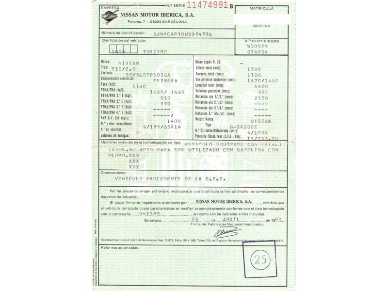 nissan primera del año 1993