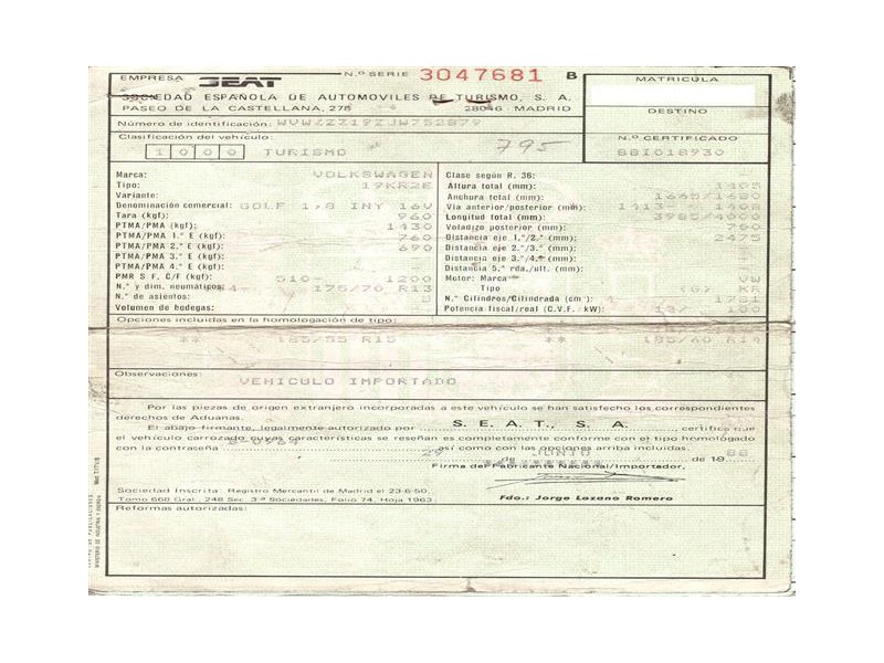 volkswagen golf del año 1989
