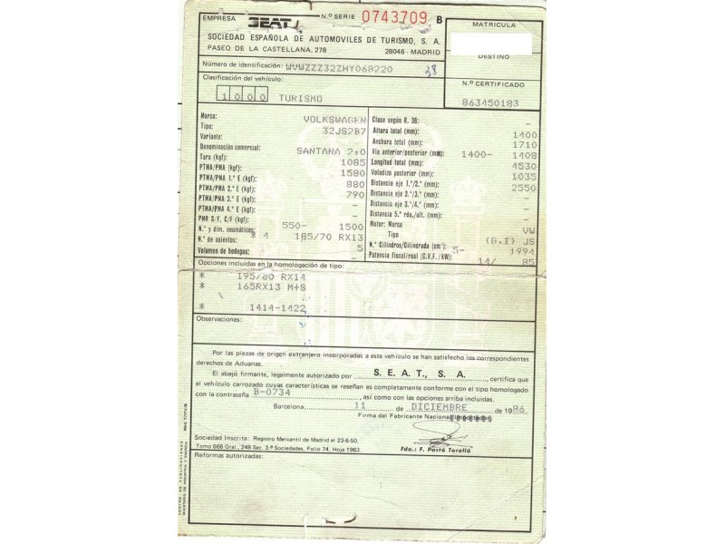 volkswagen santana del año 1986