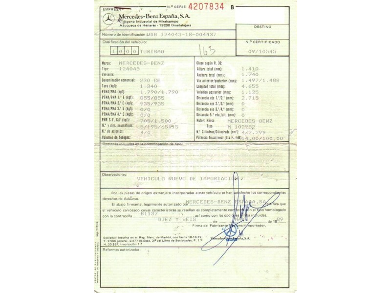 m. benz 230 del año 1990