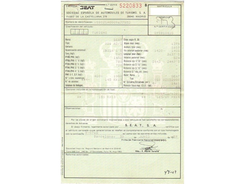 seat ibiza del año 1989