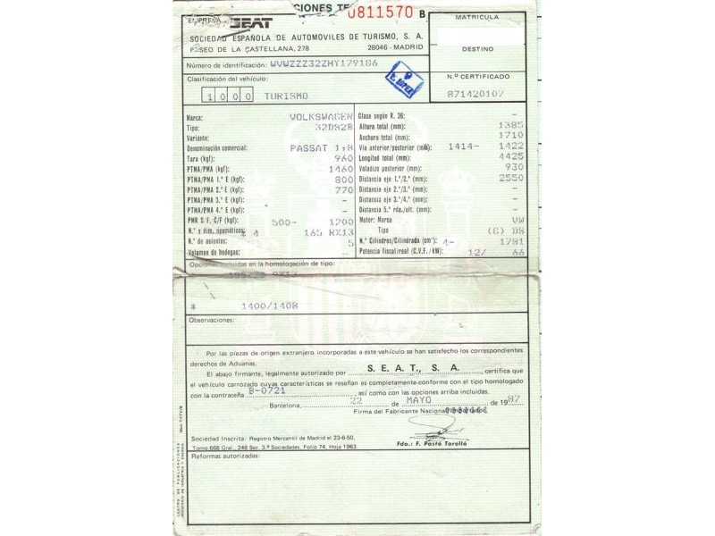 volkswagen passat del año 1987
