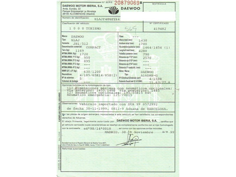 daewoo compact del año 1999