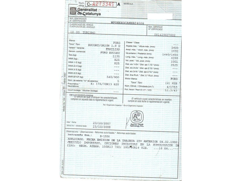 ford escort del año 1992