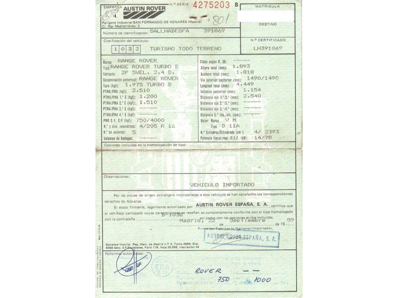 land rover range del año 1989