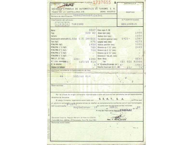 seat malaga del año 1988