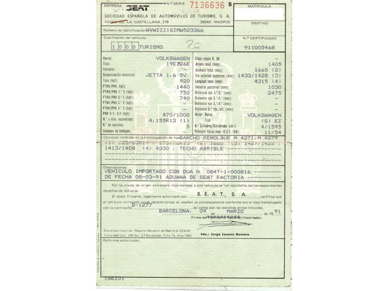 volkswagen jetta del año 1991