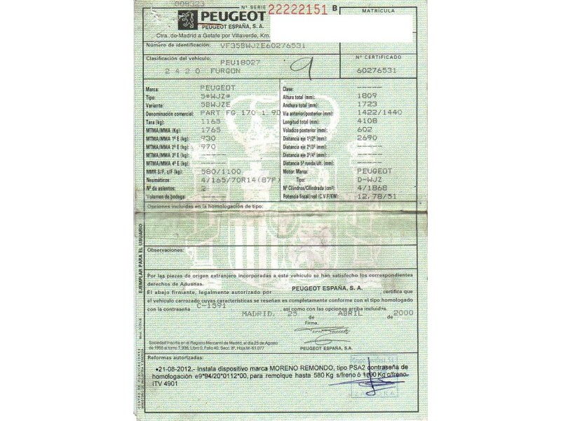 peugeot partner del año 2000