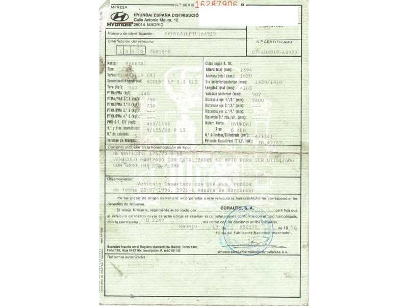 hyundai accent del año 1996