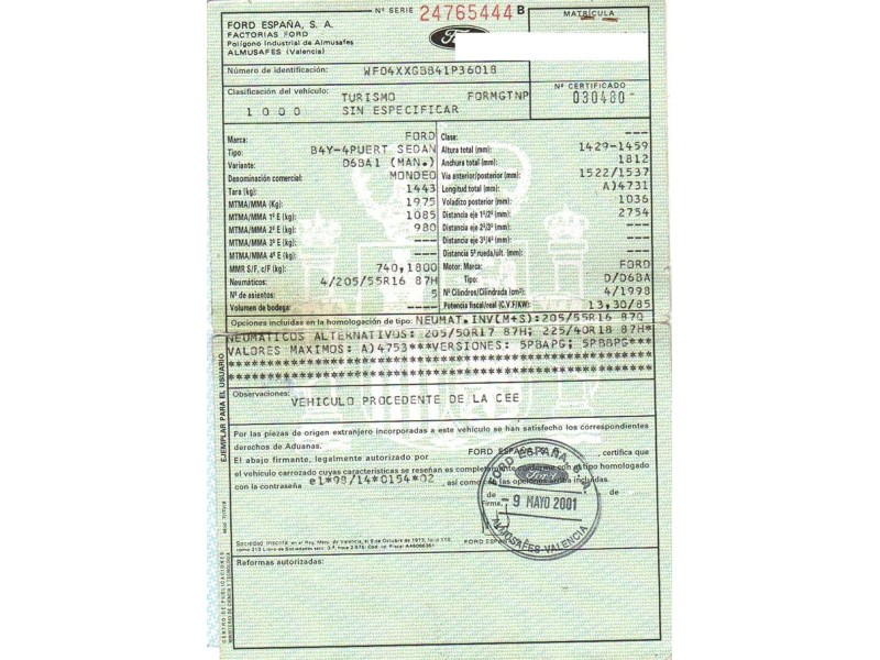 ford mondeo del año 2001